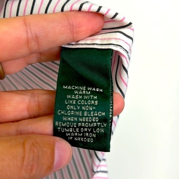 Lauren Ralph Lauren - Black & Pink Stripe Button Down Non Iron Top Size Large - Picture 9 of 10